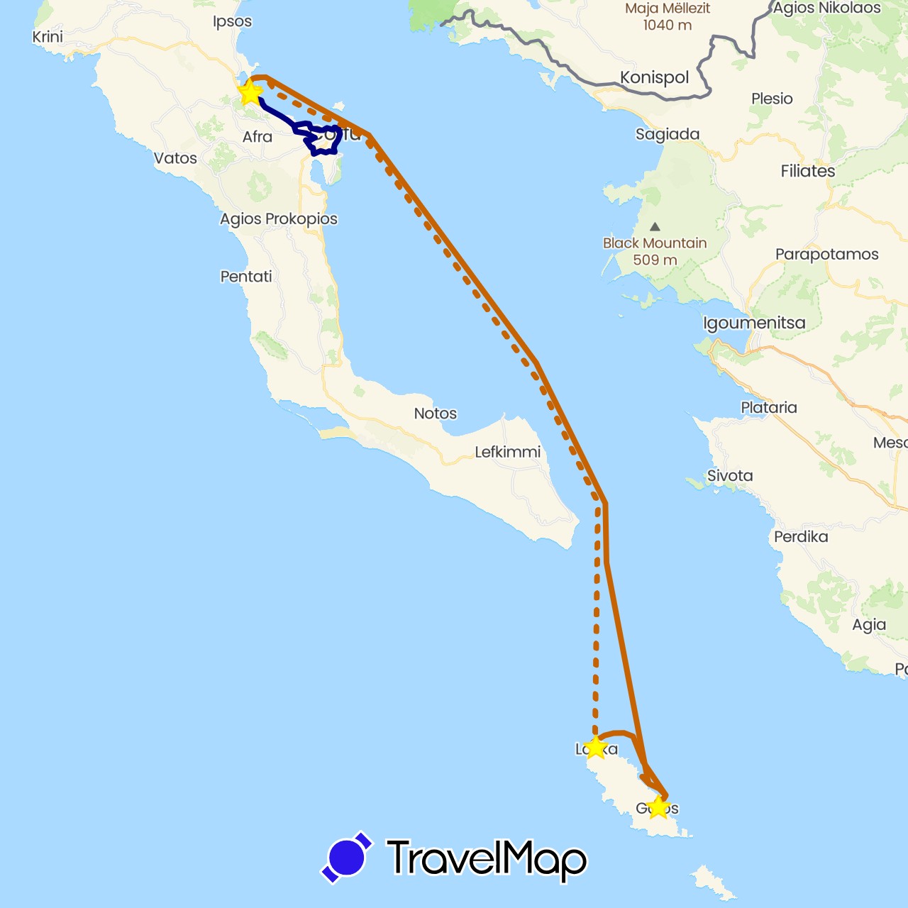 TravelMap itinerary: driving, boat 3 in Greece (Europe)