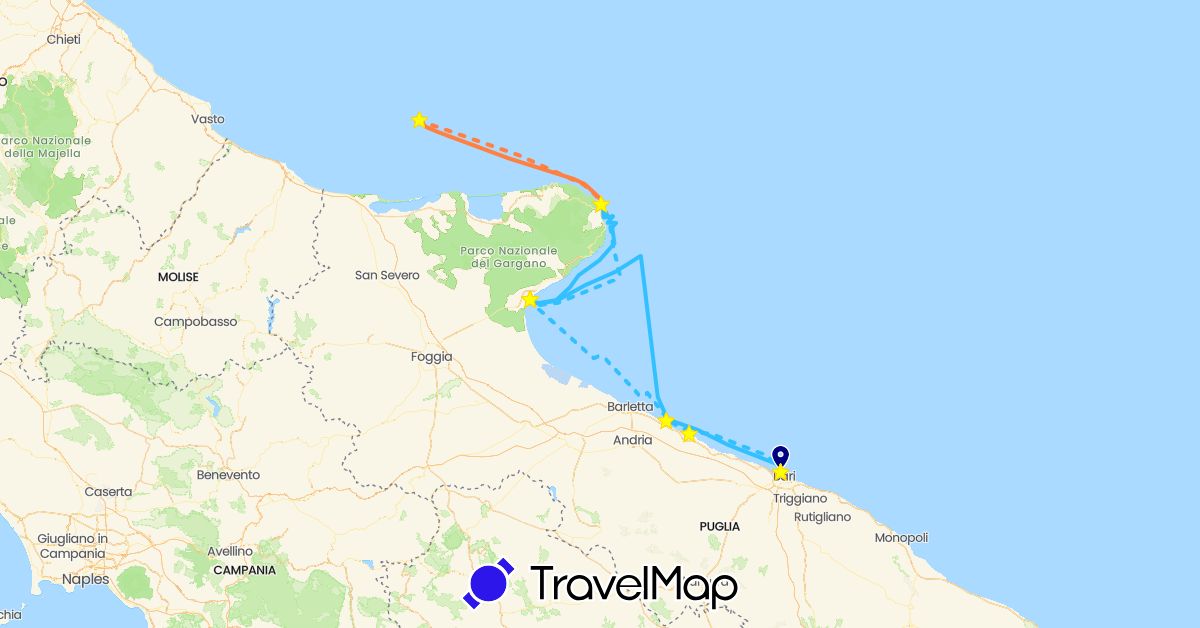 TravelMap itinerary: driving, boat, fähre in Italy (Europe)