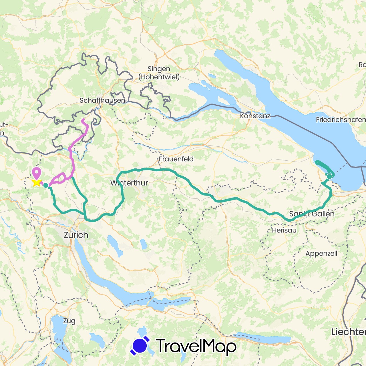 TravelMap itinerary: boat, pw rundreise 1, rundreise mit pw & schiff in Switzerland, Germany (Europe)