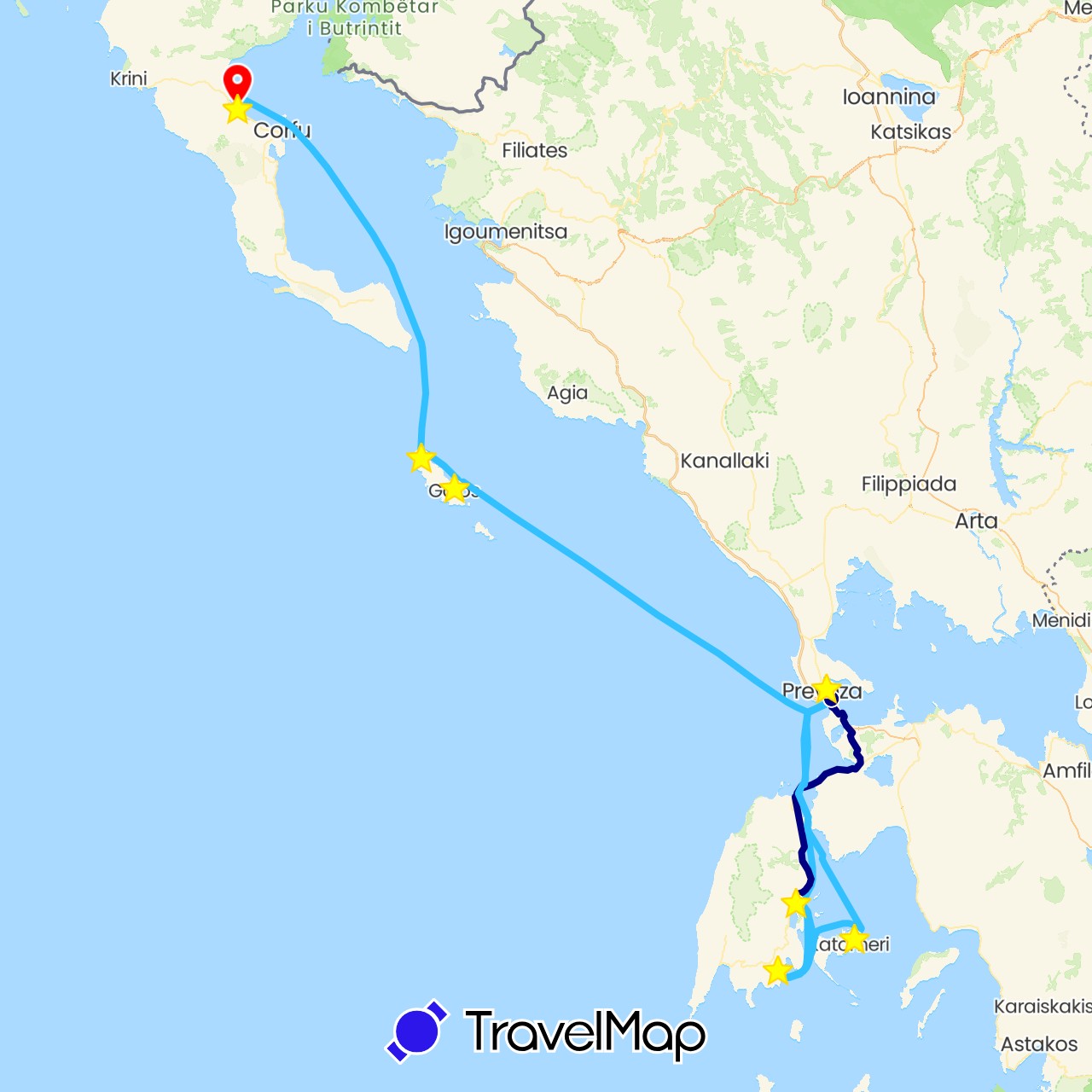 TravelMap itinerary: driving, boat, walking, standort in Greece (Europe)