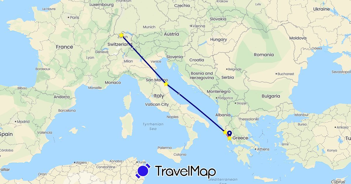 TravelMap itinerary: driving, fähre, standort in Switzerland, Greece, Italy (Europe)