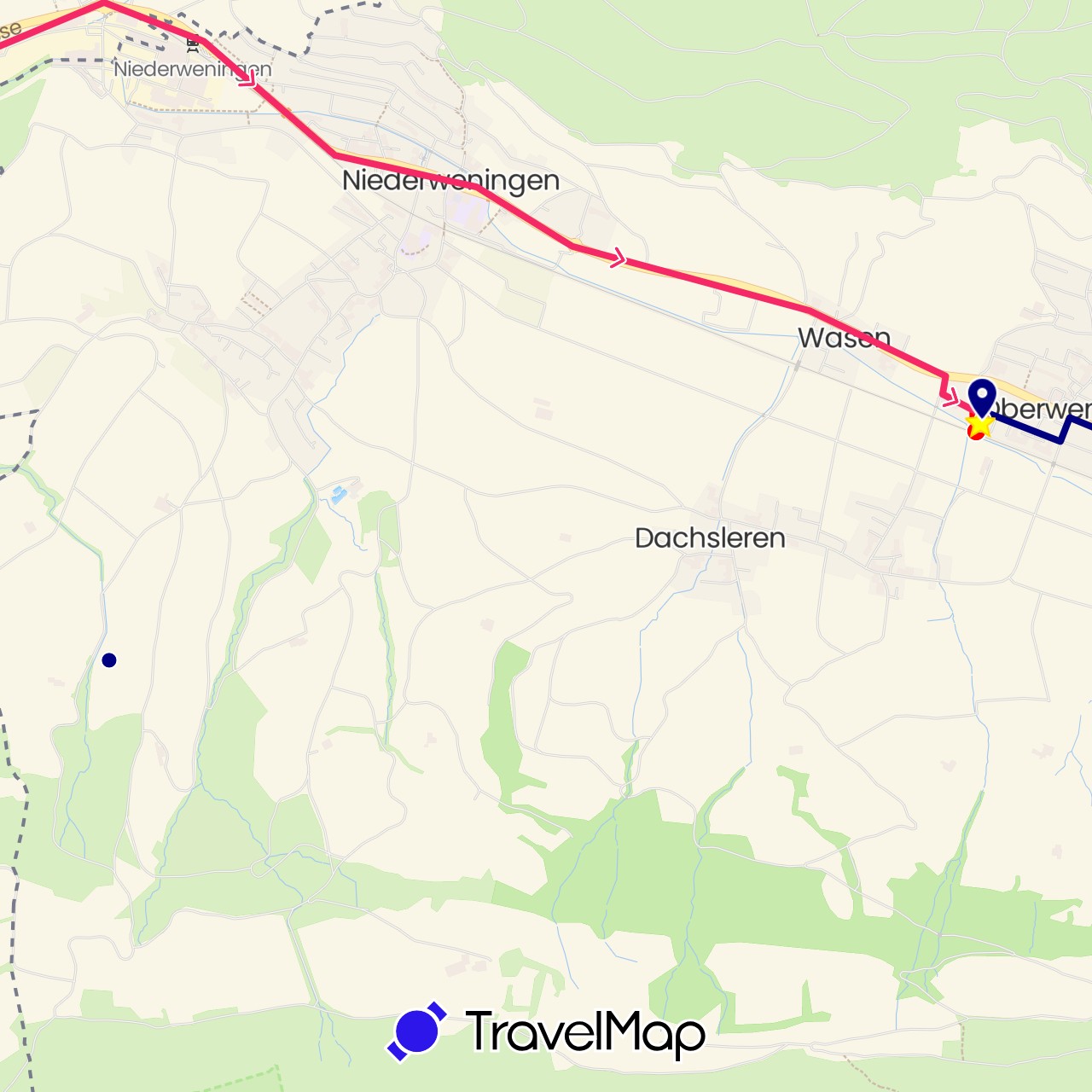 TravelMap itinerary: driving, pw rundreise 1, standort, pw rundreise 2 in Switzerland (Europe)