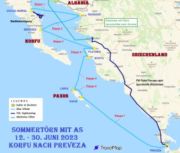 Karte Segeltörn Korfu nach Preveza